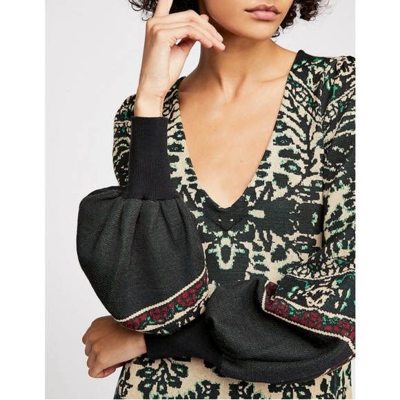 Free People Music and Lyrics Sweater Mini Dress - Black/Green - Size Medium - Picture 2 of 16